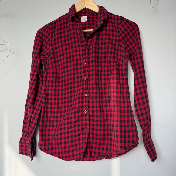 J Crew Factory Red Black Plaid Button Down - Picture 2 of 10